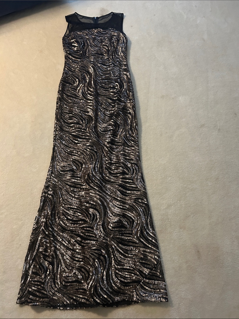 Calvin Klein Black and Silver Sequin Maxi Dress